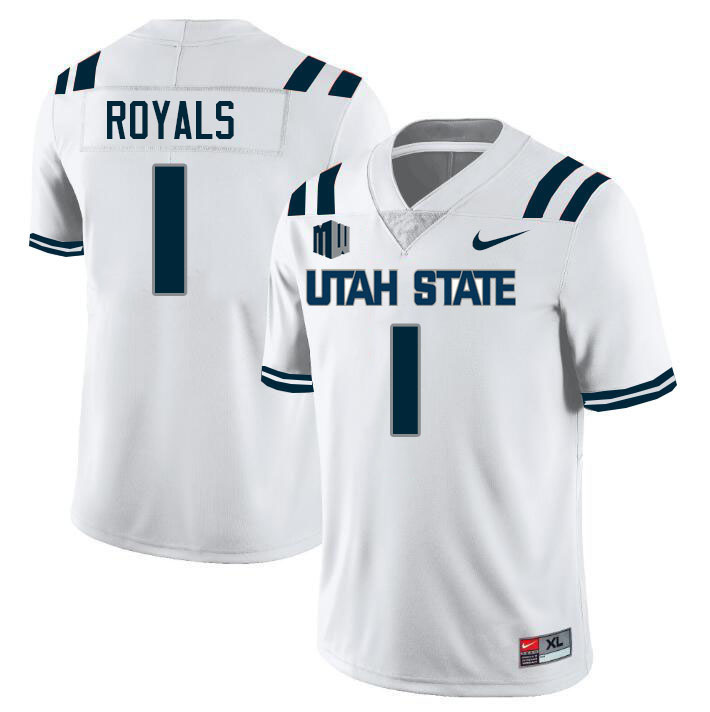 Utah State Aggies #1 Jalen Royals College Football Jerseys Stitched Sale-White